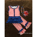 2015 new baby girls ruffle capri dress set July 4th outfits with matching necklace and bow